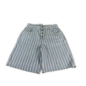 VTG Stuffed Shirt 90s Mom High Waist Striped 4 Button Denim Shorts 13/14